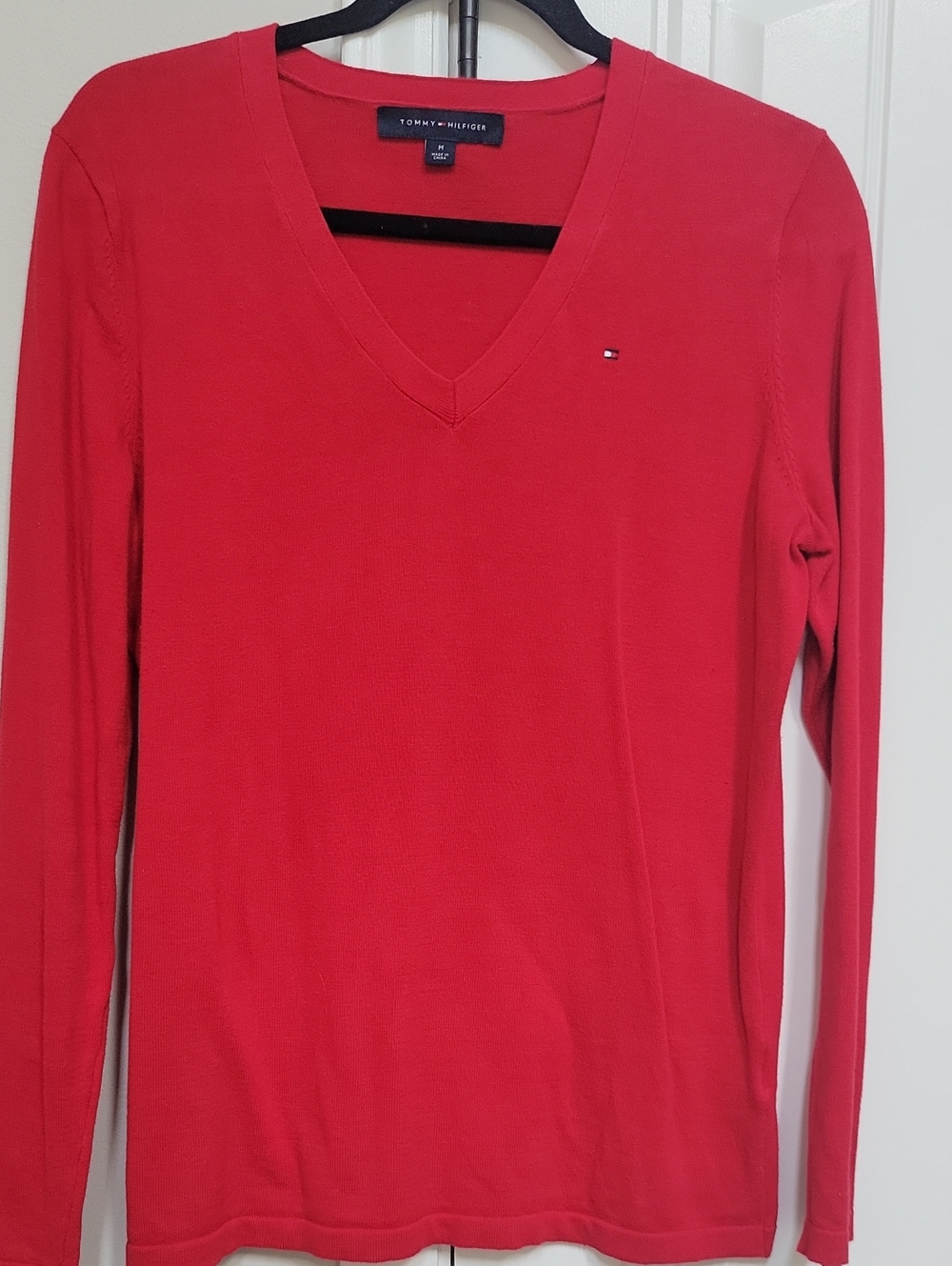 Tommy Hilfiger Red V-Neck Long Sleeve Knit